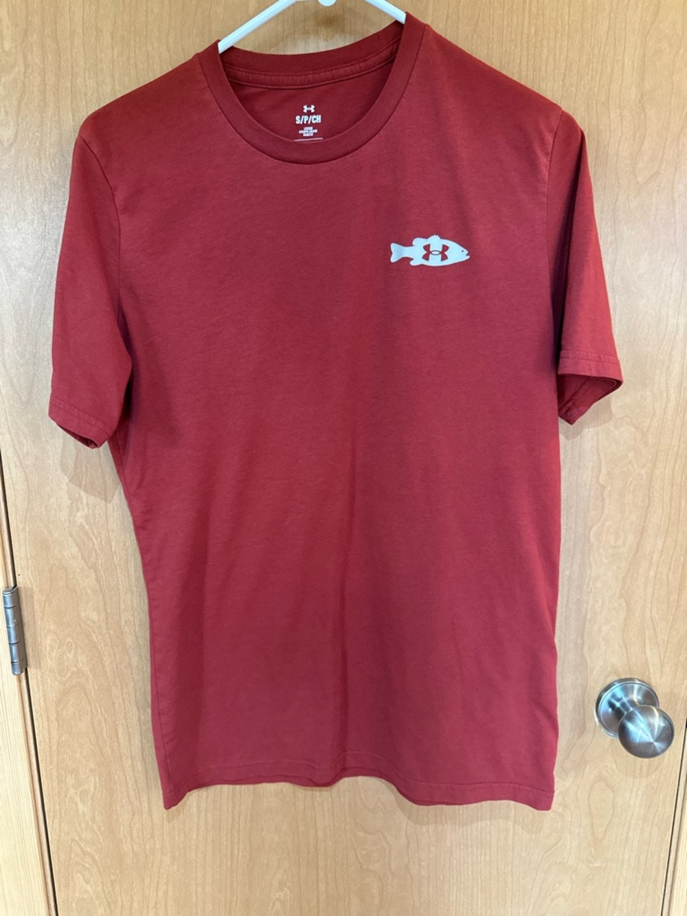 Under Armour Men's Deep Red Short Sleeve Crew Tee with Fish Logo